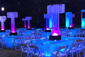 Outdoor LED tables seat up to 30 guests per table.